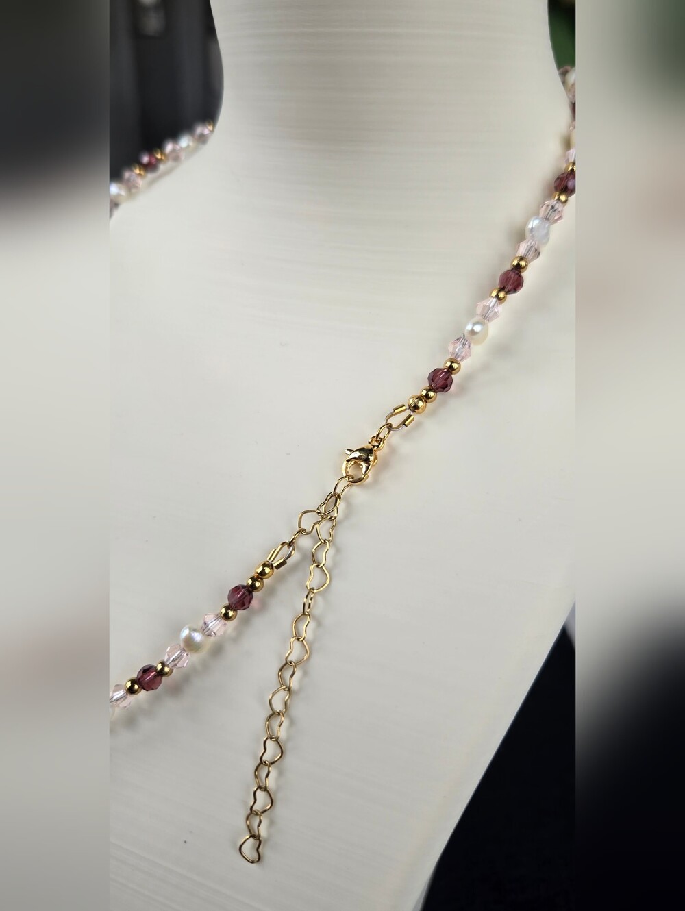Handcrafted Freshwater Pearl and Garnet Beaded Necklace - Picture 3 of 4